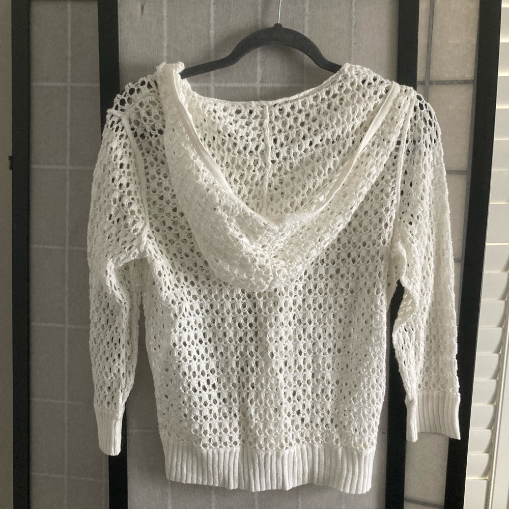 Jones New York Open-Weave Cream Hooded Cardigan - Picture 4 of 6